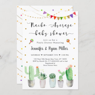 Invitación Nacho promedio de Baby Shower Gold Fiesta Cactus