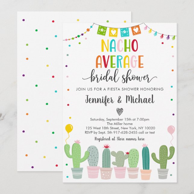 Invitación Nacho Promedio De Ducha De Novias Cactus Fiesta (Anverso / Reverso)
