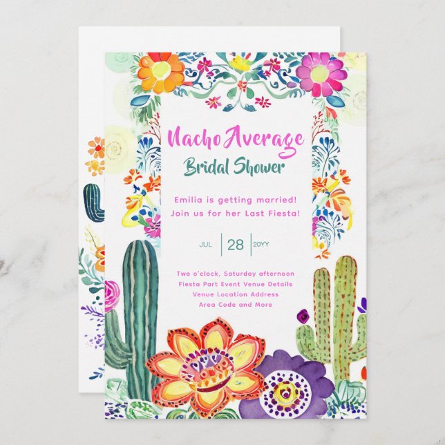 Invitación Nacho Promedio De Ducha De Novias Última Fiesta (Anverso / Reverso)