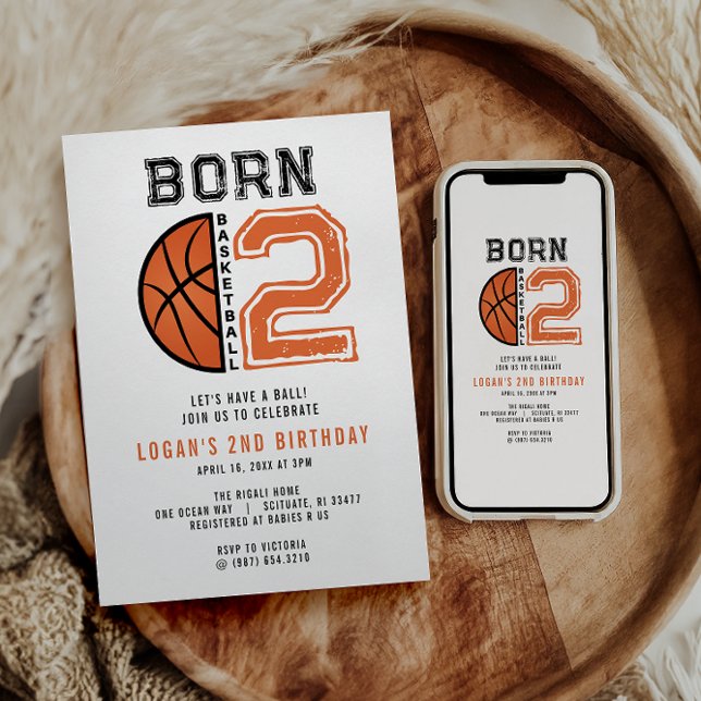 Invitación Nacido 2 Ball Baloncesto Fiesta de cumpleaños 2 (Subido por el creador)
