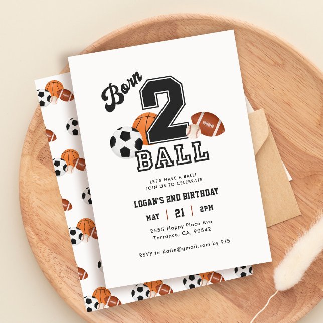 Invitación Nacido 2 Ball Sport niño temático segundo Fiesta d (Subido por el creador)