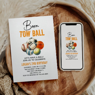 Invitación Nacido 2 Ball Sport niño temático segundo Fiesta d