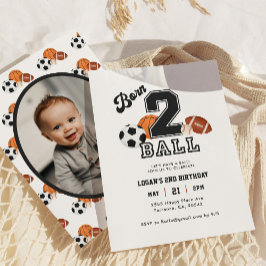 Invitación Nacido 2 Ball Sport Tema del niño 2do cumpleaños f