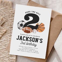 Invitación Nacido Dos Ball Deportes Segundo Cumpleaños