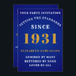 Invitación Nacido en 1931 90th Birthday Love Añadir tu nombre<br><div class="desc">Para los nacidos en 1931 y celebrando su fiesta de cumpleaños número 90 tenemos la tarjeta de invitación ideal para el cumpleaños. El fondo azul, blanco y dorado, es sobrio y elegante. Personalizar fácilmente el texto en la parte delantera y trasera de esta tarjeta de invitación de cumpleaños utilizando la...</div>