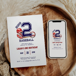 Invitación Nacido en 2 Béisbol   Segundo cumpleaños del chico