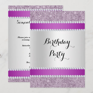 Invitación Nacido en negro y púrpura, Purpurina y diamantes