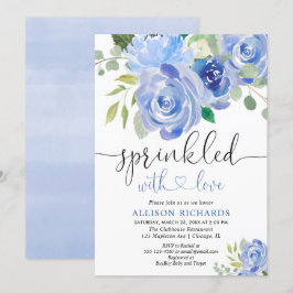 Invitación Nacido floral azul y blanco