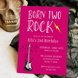 Invitación Nacido Hot Pink Dos Guitarra Rock Segundo Fiesta d