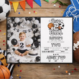 Invitación Nacido para 2 pelotas   Tema deportivo para niño e