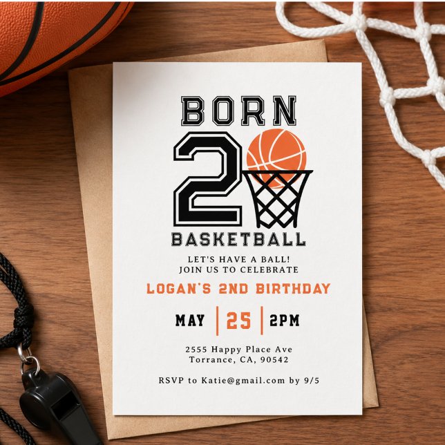 Invitación Nacido para el Baloncesto | Cumpleaños de Deportes (Born 2 Basketball | Sports Boy's 2nd Birthday Invitation)