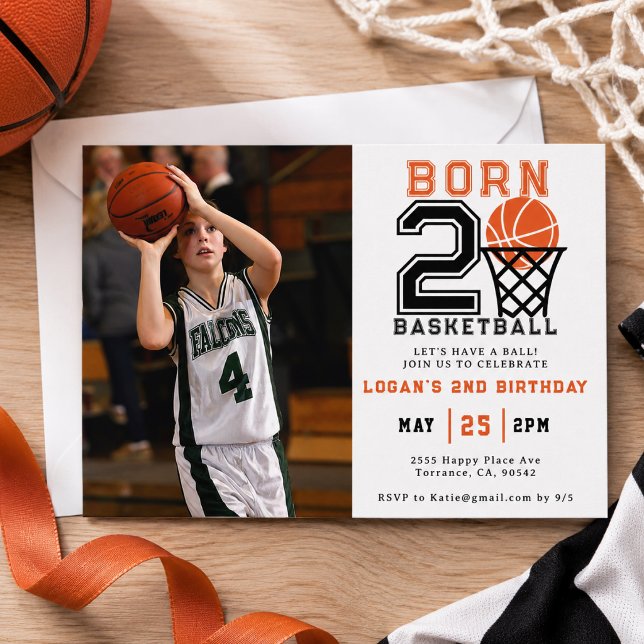 Invitación Nacido para el Baloncesto | Cumpleaños de Niño de  (Born 2 Basketball | Sports Boy's 2nd Birthday Invitation)