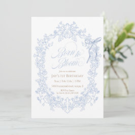 Invitación Nacido para florecer Cumpleaños Floral Azul