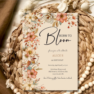 Invitación Nacido para florecer flores de boho silvestre niño