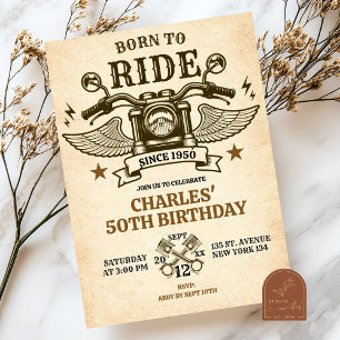 Invitación Nacido para montar en moto de época 50 cumpleaños