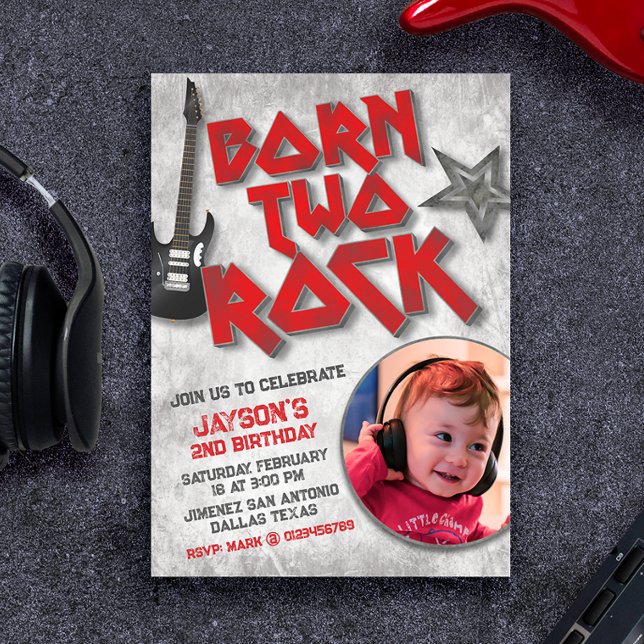 Invitación Nacido para Rock con Imagen (Born Two Rock with Picture Invitation)