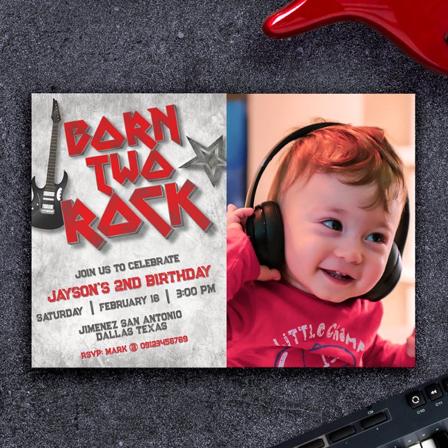 Invitación Nacido para Rockear con Foto de Paisaje (Born Two Rock with Photo Landscape Invitation)