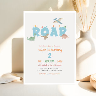 Invitación Nacido para Rugir Bebé Cría de Dinosaurio Cumple 2