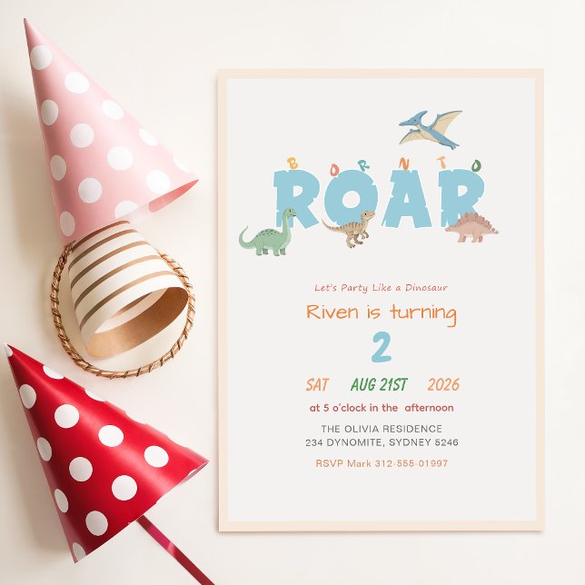 Invitación Nacido para Rugir Bebé Cría de Dinosaurio Cumple 2 (Subido por el creador)