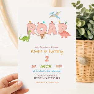Invitación Nacido para Rugir Caricatura de Dinosaurio Cumplea
