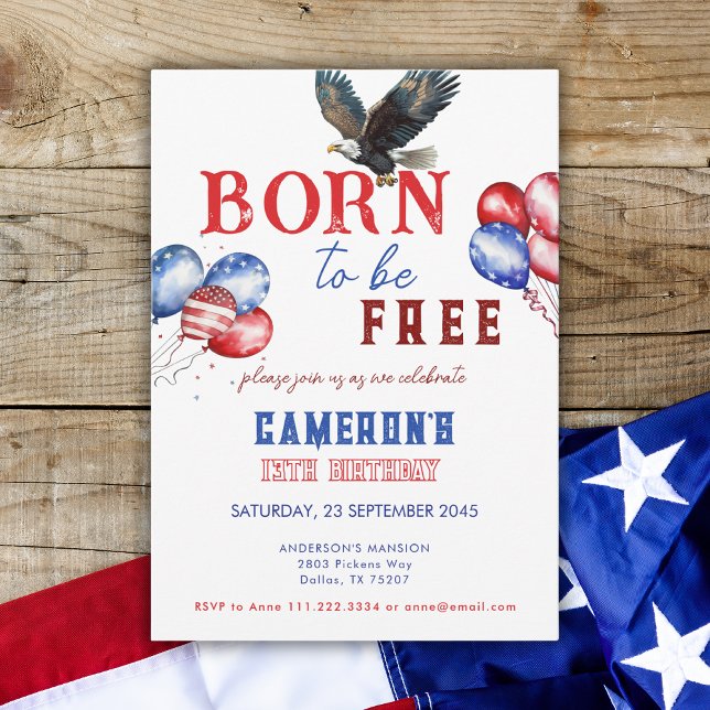 Invitación Nacido Para Ser Libre Estadounidense Negrita Fiest (Subido por el creador)