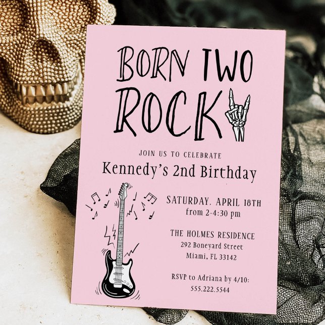 Invitación Nacido rosa y negro dos guitarra rock segundo cump (Subido por el creador)