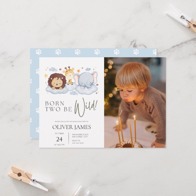 Invitación Nacidos dos dos en foto salvaje 2º cumpleaños (Anverso/Reverso In Situ)