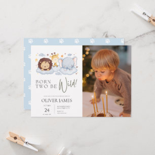 Invitación Nacidos dos dos en foto salvaje 2º cumpleaños