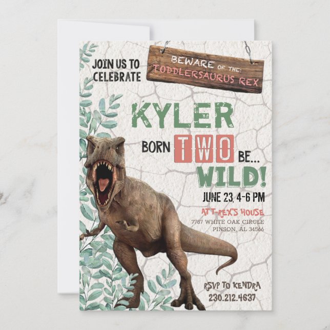 Invitación Nacidos dos Dos Sean Wild Dinosaur Birthday Invita (Anverso)