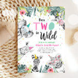 Invitación Nacidos dos Dos Serán Salvajes Fiestas Safari Anim<br><div class="desc">Establezca el tono de su fiesta con estas elegantes invitaciones con un tema Fiesta Animals Two Wild. Por el cumpleaños de un chica.</div>