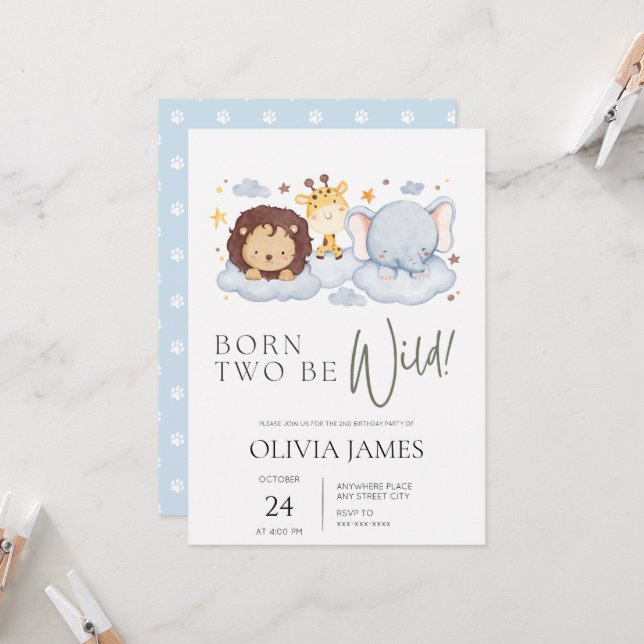 Invitación Nacidos dos en estado salvaje de 2º cumpleaños (Anverso/Reverso In Situ)