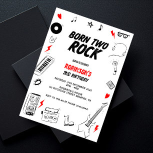 Invitación Nacidos dos Rock Black White Rock estrella 2º cump