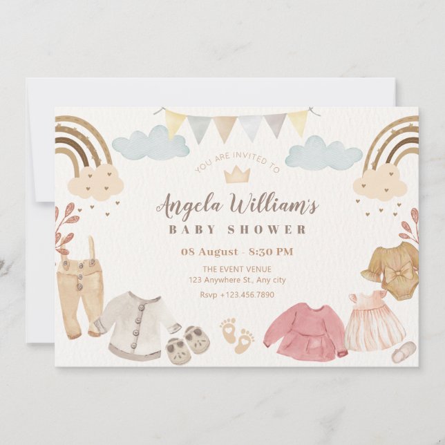 Invitación Nacidos recién nacidos de ropa de bebé ducha de co (Anverso)