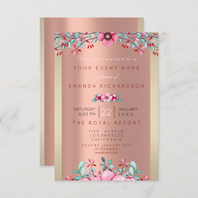 Invitación Nacimiento 16.ª Rosa de la floral nupcial con marc (Anverso / Reverso)