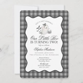 Invitación Nacimiento 2.º de Black Gingham Preppy Ghost Littl
