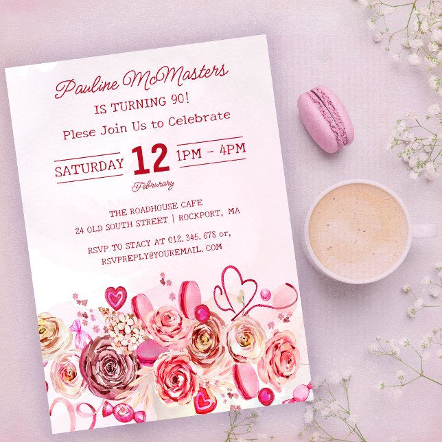 Invitación Nacimiento 90 de San Valentín de Rosas Rosa (Subido por el creador)