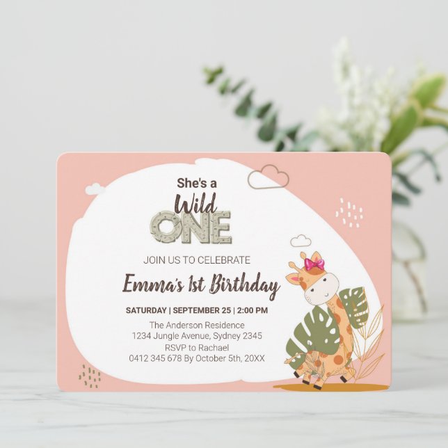 Invitación Nacimiento acuático de la jirafa del bebé, Safari  (Anverso de pie)