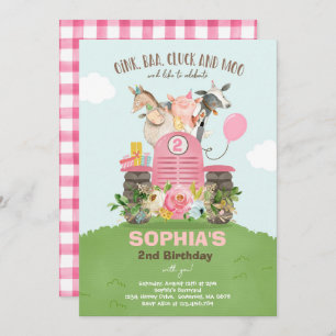 Invitación Nacimiento agrícola Fiesta rosado viejo MacDonald 