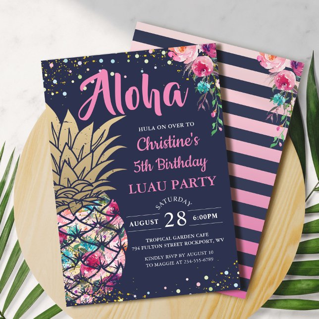 Invitación Nacimiento Azul de la Marina de Piña de Oro Rosado (Subido por el creador)
