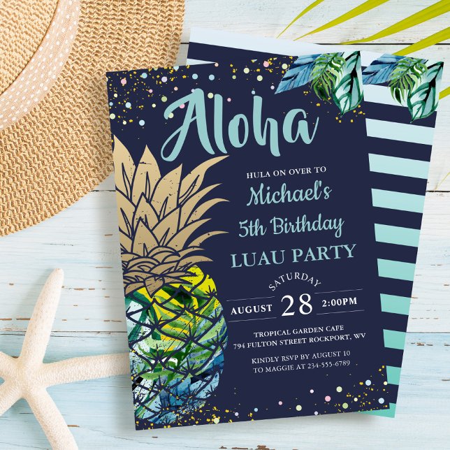 Invitación Nacimiento Azul de la Marina Tropical Luau Pineapp (Subido por el creador)