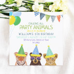 Invitación Nacimiento azul de los animales fiestas<br><div class="desc">Dibujo original de Komila Y. Tigre,  oso y cachorro de león animales fiestas salvajes ilustracion invitación de cumpleaños.</div>