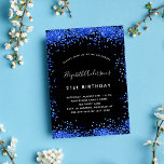 Invitación Nacimiento azul real negro brillante fiesta de luj<br><div class="desc">Invitación a la fiesta de cumpleaños 21,  de moda y jovencita. Un fondo negro de moda. Decorada con purpurina falso azul real,  chispas. Personalice y agregue un nombre y detalles del fiesta. El nombre se escribe con un guión de estilo con letras a mano.</div>