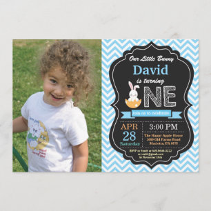 Invitación Nacimiento conejo Huevo Pascua Primer Cumpleaños
