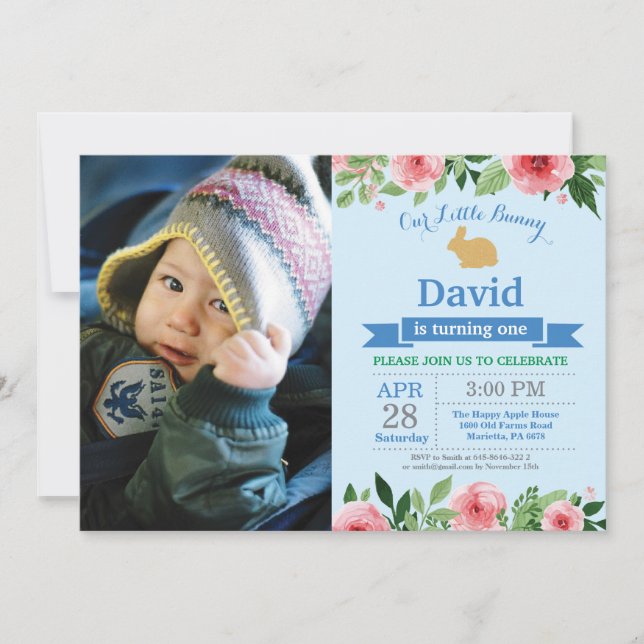 Invitación Nacimiento conejo Huevo Pascua Primer Cumpleaños (Anverso)