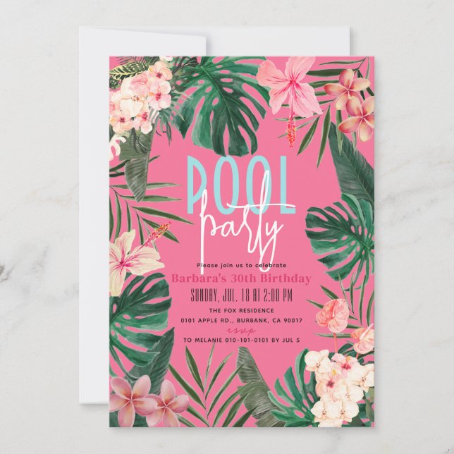 Invitación Nacimiento de Adultos con Neón Floral Tropical (Anverso)