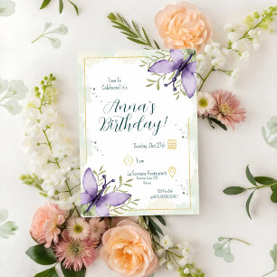 Invitación Nacimiento de agua de la mariposa de Lilac
