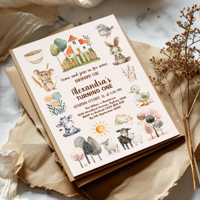 Invitación Nacimiento de animales de la granja Barnyard (Subido por el creador)