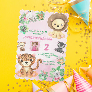 Invitación Nacimiento de animales de la selva de safari tropi