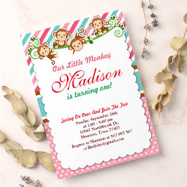 Invitación Nacimiento de animales de mono de jungla rosa Safa