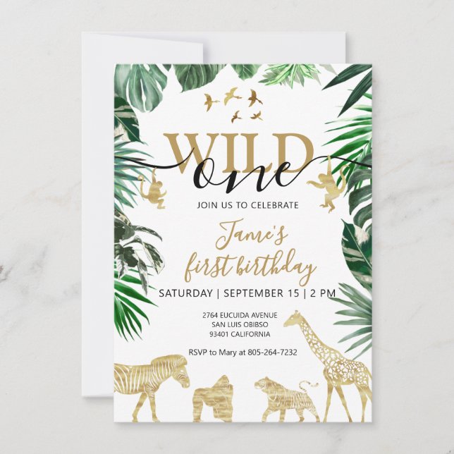 Invitación Nacimiento de animales de Safari de la Selva Tropi (Anverso)